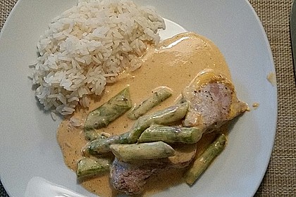 Spargel in rosa Basilikum - Käse - Sauce mit Filet vom Schwein, Huhn oder Pute 29