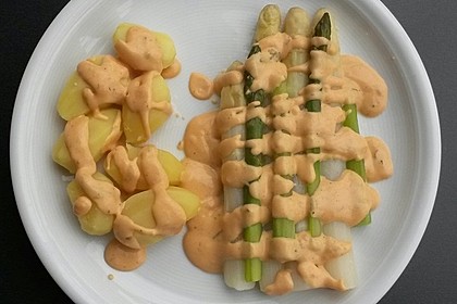 Spargel in rosa Basilikum - Käse - Sauce mit Filet vom Schwein, Huhn oder Pute 32