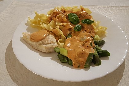 Spargel in rosa Basilikum - Käse - Sauce mit Filet vom Schwein, Huhn oder Pute 33