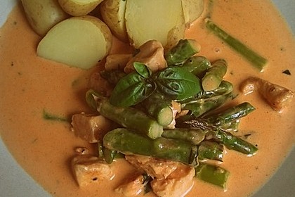 Spargel in rosa Basilikum - Käse - Sauce mit Filet vom Schwein, Huhn oder Pute 24