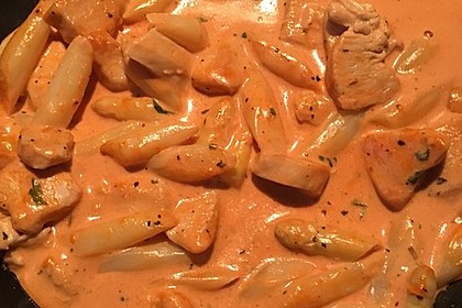 Spargel in rosa Basilikum - Käse - Sauce mit Filet vom Schwein, Huhn oder Pute 34