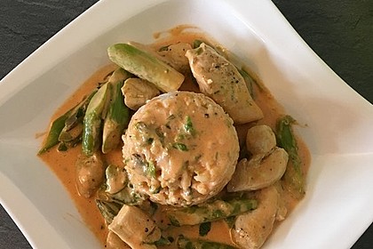 Spargel in rosa Basilikum - Käse - Sauce mit Filet vom Schwein, Huhn oder Pute 17