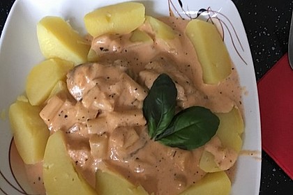 Spargel in rosa Basilikum - Käse - Sauce mit Filet vom Schwein, Huhn oder Pute 50