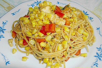 Spaghetti mit Gefl&uuml;gel und Gem&uuml;se