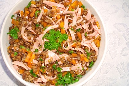 Linsen - Wurstsalat mit Honig - Senfsoße 3