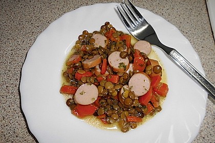 Linsen - Wurstsalat mit Honig - Senfsoße