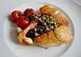 Rotbarschmedaillons und Garnele an Champignon - Bohnengem&uuml;se und Schmortomaten