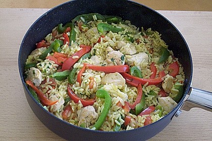H&auml;hnchen - Reis - Pfanne
