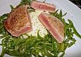 Thunfisch mit Meerrettich - Zuckerschoten und Kartoffelp&uuml;ree