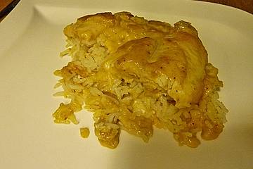 Fischfilet auf Reis