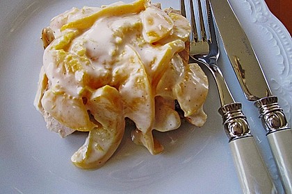 H&uuml;hnerbr&uuml;stchen mit Pfirsich - Mayonnaise