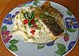 Lachsforellenfilets mit frischer K&auml;sesauce und Bandnudeln