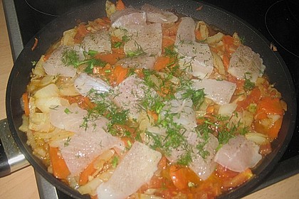 Fisch - Gem&uuml;se - Pfanne mit Fenchel