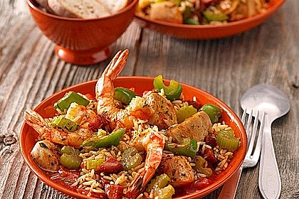 Jambalaya mit Garnelen und Huhn