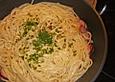 Spaghetti alla carbonara mit Mettwurst