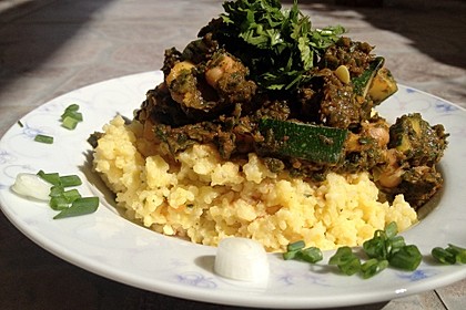 Couscous mit Zucchini, Kichererbsen und Blattspinat 7