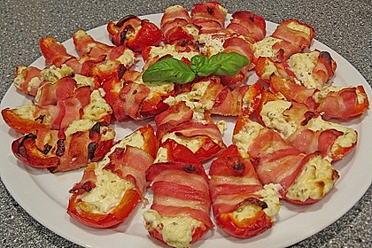 Frischk&auml;se - Paprika - Schiffchen im Speckmantel 3