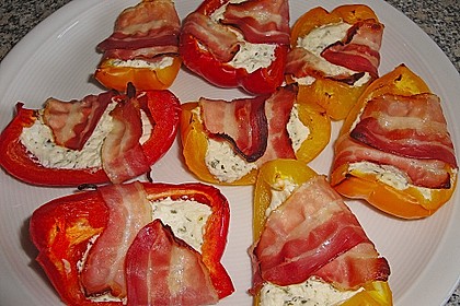 Frischk&auml;se - Paprika - Schiffchen im Speckmantel 4