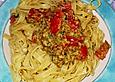 Tagliatelle und Mandel - Basilikum Pesto mit Tomaten