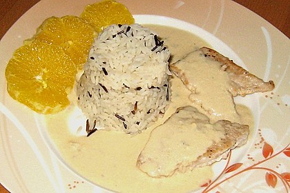 H&auml;hnchenbrust mit Gorganozola - Orangen - Sauce