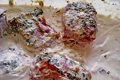 Schweinefilet in Bacon mit Frischkäsesoße überbacken 7