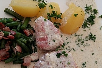 Schweinefilet in Bacon mit Frischkäsesoße überbacken 12