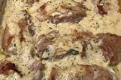 Schweinefilet in Bacon mit Frischkäsesoße überbacken 20