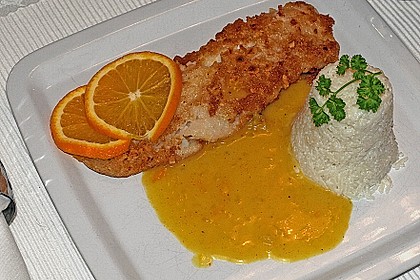 Lachsfilet mit Kokosreis an Orangensauce