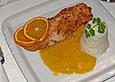 Lachsfilet mit Kokosreis an Orangensauce