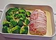 Kabeljaufilet im Baconmantel und Wein - Sahne - Sauce