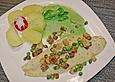 Pangasius auf Erbsen - Feldsalat - Sauce
