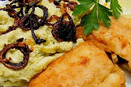 Kartoffel-Rosenkohl P&uuml;ree mit Backfisch 2