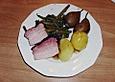 Birnen, Bohnen und Speck mit Bouillon - Kartoffeln