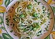 Brokkolispaghetti mit Petersilie-Gorgonzolapesto