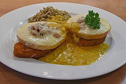 Apfel - K&auml;se - Schnitzel mit leichter Currysauce