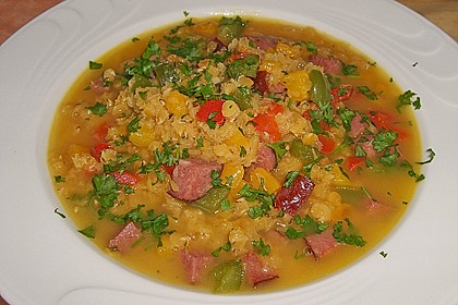 Linsensuppe mit Cabanossi 1
