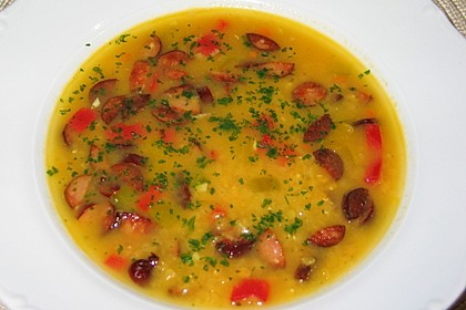 Linsensuppe mit Cabanossi 4