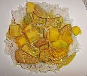Putengeschnetzeltes auf Mango - Curry - Reis (Bild)