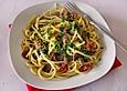 Spaghetti mit Champignons und Feta