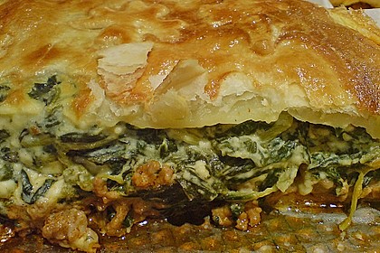 Bl&auml;tterteigquiche mit Hackfleisch - Schafsk&auml;se - Spinat - Feta - Frischk&auml;se - F&uuml;llung