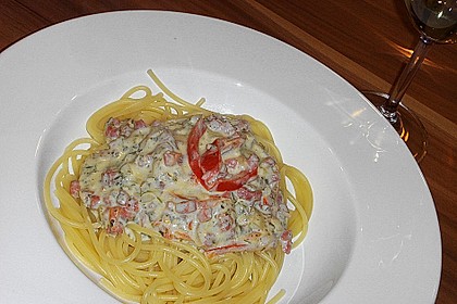 Spaghetti mit Schinken - K&auml;se Sauce