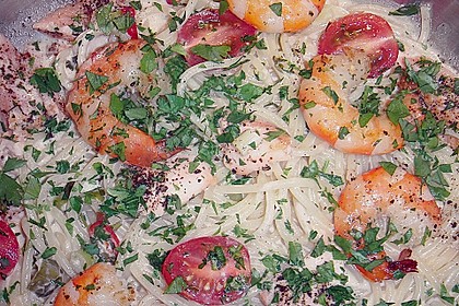 Spaghetti mit Lachs und Scampis in Wei&szlig;wein-Sahneso&szlig;e 1