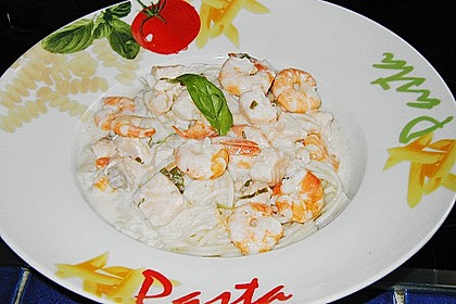 Spaghetti mit Lachs und Scampis in Wei&szlig;wein-Sahneso&szlig;e 4