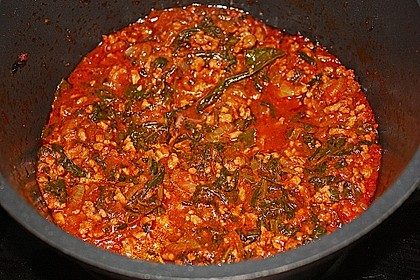 Scharfe Hackfleischsauce mit Spinat 4