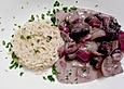 H&auml;hnchenherzen in Rotwein - Sahne