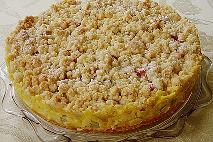 Rhabarberkuchen mit Vanillecreme und Streusel 8