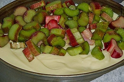 Rhabarberkuchen mit Vanillecreme und Streusel 130