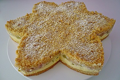 Rhabarberkuchen mit Vanillecreme und Streusel 9