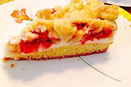 Rhabarberkuchen mit Vanillecreme und Streusel 208
