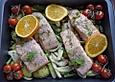 Lachs mit gr&uuml;nem Spargel und Fenchel vom Blech